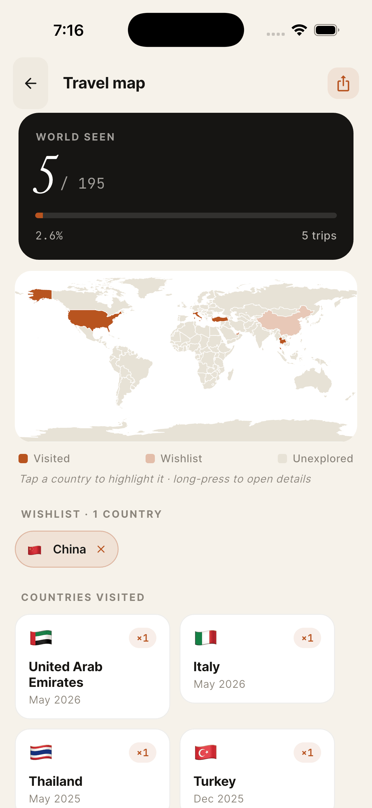 Your travel, on one world map